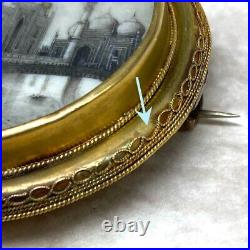 Victorian 18K HAND-PAINTED MINIATURE TAJ MAHAL Grand Tour Hair/Mourning Brooch