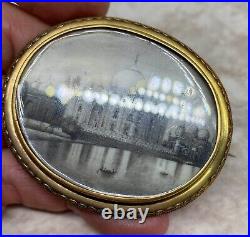 Victorian 18K HAND-PAINTED MINIATURE TAJ MAHAL Grand Tour Hair/Mourning Brooch