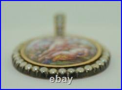 Victorian 18K Split Pearl Hand Painted Porcelain Cherub Putti Pendant