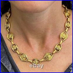 Victorian 18 Karat Yellow Gold Open Link Hand Carved Necklace 16.5 In. Antique