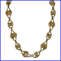 Victorian 18 Karat Yellow Gold Open Link Hand Carved Necklace 16.5 In. Antique