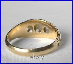 Victorian 18k Gold Belcher Hand Engraved 3 Stone Pearl Ring Gorgeous Mounting