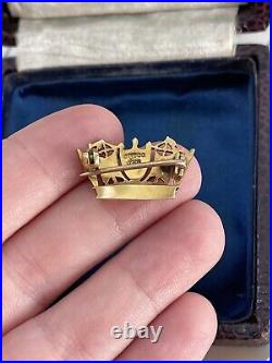 Victorian 19t brooch English Crown 9K Gold hand painted Seed Pearl Very Rare