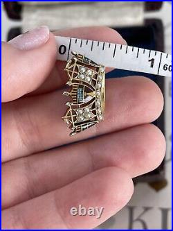 Victorian 19t brooch English Crown 9K Gold hand painted Seed Pearl Very Rare