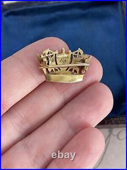 Victorian 19t brooch English Crown 9K Gold hand painted Seed Pearl Very Rare