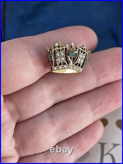 Victorian 19t brooch English Crown 9K Gold hand painted Seed Pearl Very Rare