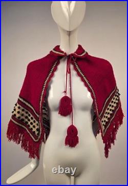 Victorian 19th C Hand Knit Cape W Ornate Tassel Trimmed Ties