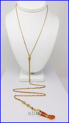 Victorian 53 18k Gold CHALCEDONY Hand Forearm Motif Slide Chain Necklace B2975