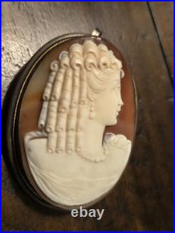 Victorian 900 Silver Case Hand Carved Shell Cameo Brooch Pendant, Pin Nice