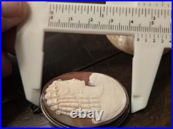 Victorian 900 Silver Case Hand Carved Shell Cameo Brooch Pendant, Pin Nice