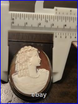 Victorian 900 Silver Case Hand Carved Shell Cameo Brooch Pendant, Pin Nice