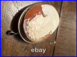 Victorian 900 Silver Case Hand Carved Shell Cameo Brooch Pendant, Pin Nice