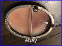 Victorian 900 Silver Case Hand Carved Shell Cameo Brooch Pendant, Pin Nice