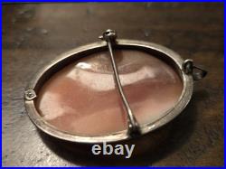 Victorian 900 Silver Case Hand Carved Shell Cameo Brooch Pendant, Pin Nice