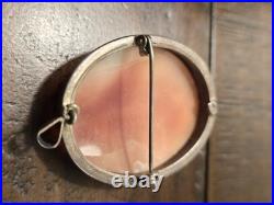 Victorian 900 Silver Case Hand Carved Shell Cameo Brooch Pendant, Pin Nice