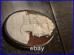 Victorian 900 Silver Case Hand Carved Shell Cameo Brooch Pendant, Pin Nice