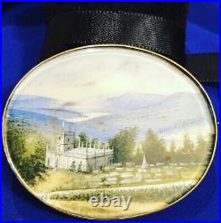 Victorian 9 C Gold Hand Painted Landscape Brooch Pin