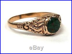 Victorian Antique 10K Rose Gold & Bloodstone Hand-Chased Ring Size 6
