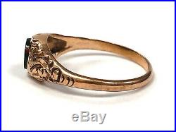Victorian Antique 10K Rose Gold & Bloodstone Hand-Chased Ring Size 6