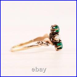 Victorian Antique 14k Yellow Gold Pearl Glass Hand Engraved Twisted Ring 7.25