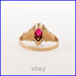 Victorian Antique 14k Yellow Gold Synthetic Ruby Pearl Hand Engraved Ring 5.75