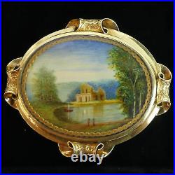 Victorian Antique 15 Ct Gold Hand Painted Miniature Water Colour Locket Brooch