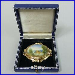 Victorian Antique 15 Ct Gold Hand Painted Miniature Water Colour Locket Brooch