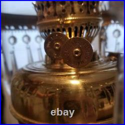 Victorian Antique Brass Hanging Oil Parlor Lamp withHand Painted Floral Glass
