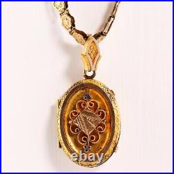 Victorian Antique Gold Filled Engraved Locket Book Chain Pendant Necklace 18