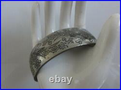 Victorian Antique Hand Engraved Narcissus 900 S Silver 12 Cuff Bracelet Heavy