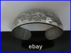 Victorian Antique Hand Engraved Narcissus 900 S Silver 12 Cuff Bracelet Heavy