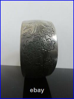 Victorian Antique Hand Engraved Narcissus 900 S Silver 12 Cuff Bracelet Heavy