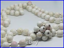 Victorian Antique Natural Angel Skin Coral Beaded Necklace Hand Knotted Rose
