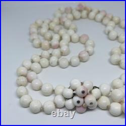 Victorian Antique Natural Angel Skin Coral Beaded Necklace Hand Knotted Rose