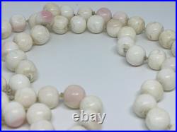 Victorian Antique Natural Angel Skin Coral Beaded Necklace Hand Knotted Rose