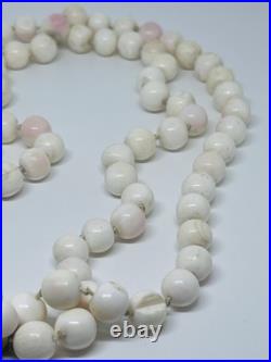 Victorian Antique Natural Angel Skin Coral Beaded Necklace Hand Knotted Rose