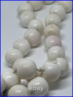 Victorian Antique Natural Angel Skin Coral Beaded Necklace Hand Knotted Rose