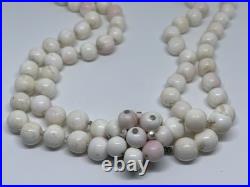 Victorian Antique Natural Angel Skin Coral Beaded Necklace Hand Knotted Rose