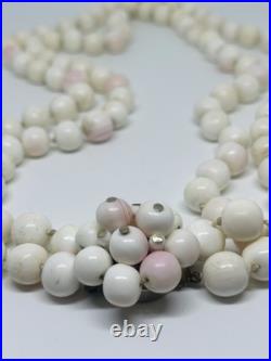 Victorian Antique Natural Angel Skin Coral Beaded Necklace Hand Knotted Rose