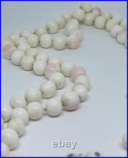 Victorian Antique Natural Angel Skin Coral Beaded Necklace Hand Knotted Rose