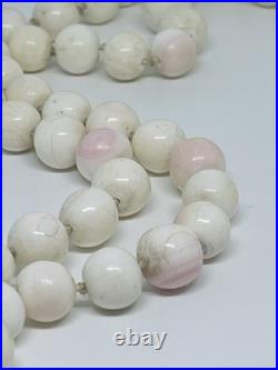 Victorian Antique Natural Angel Skin Coral Beaded Necklace Hand Knotted Rose