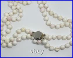 Victorian Antique Natural Angel Skin Coral Beaded Necklace Hand Knotted Rose