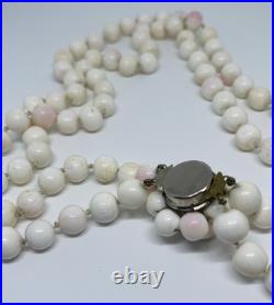 Victorian Antique Natural Angel Skin Coral Beaded Necklace Hand Knotted Rose