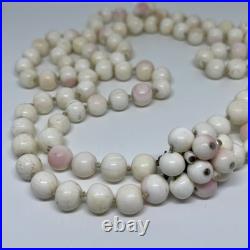 Victorian Antique Natural Angel Skin Coral Beaded Necklace Hand Knotted Rose