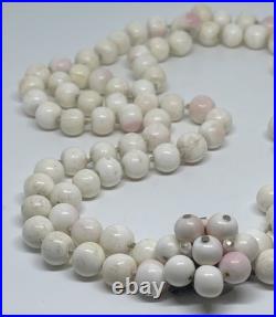 Victorian Antique Natural Angel Skin Coral Beaded Necklace Hand Knotted Rose