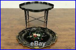 Victorian Antique Papier Paper Mache Hand Painted Tray, Coffee Table Base #32286