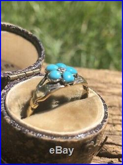 Victorian Antique Turquoise Diamond Fede Hands Gold Ring Band Forget Me Not