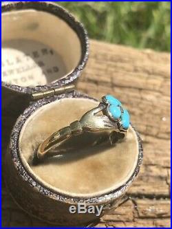 Victorian Antique Turquoise Diamond Fede Hands Gold Ring Band Forget Me Not