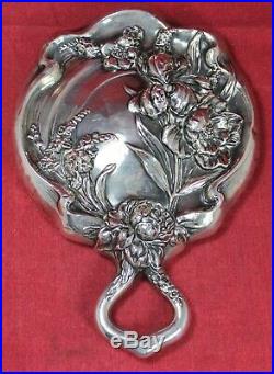 Victorian Art Nouveau Sterling Silver Hand Mirror Vintage STUNNING