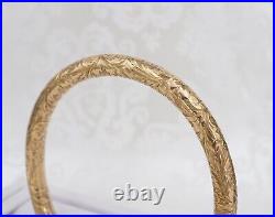 Victorian Bangle Bracelet 14k Gold Hand Engraved 7.5 6mm Floral Scroll BG996